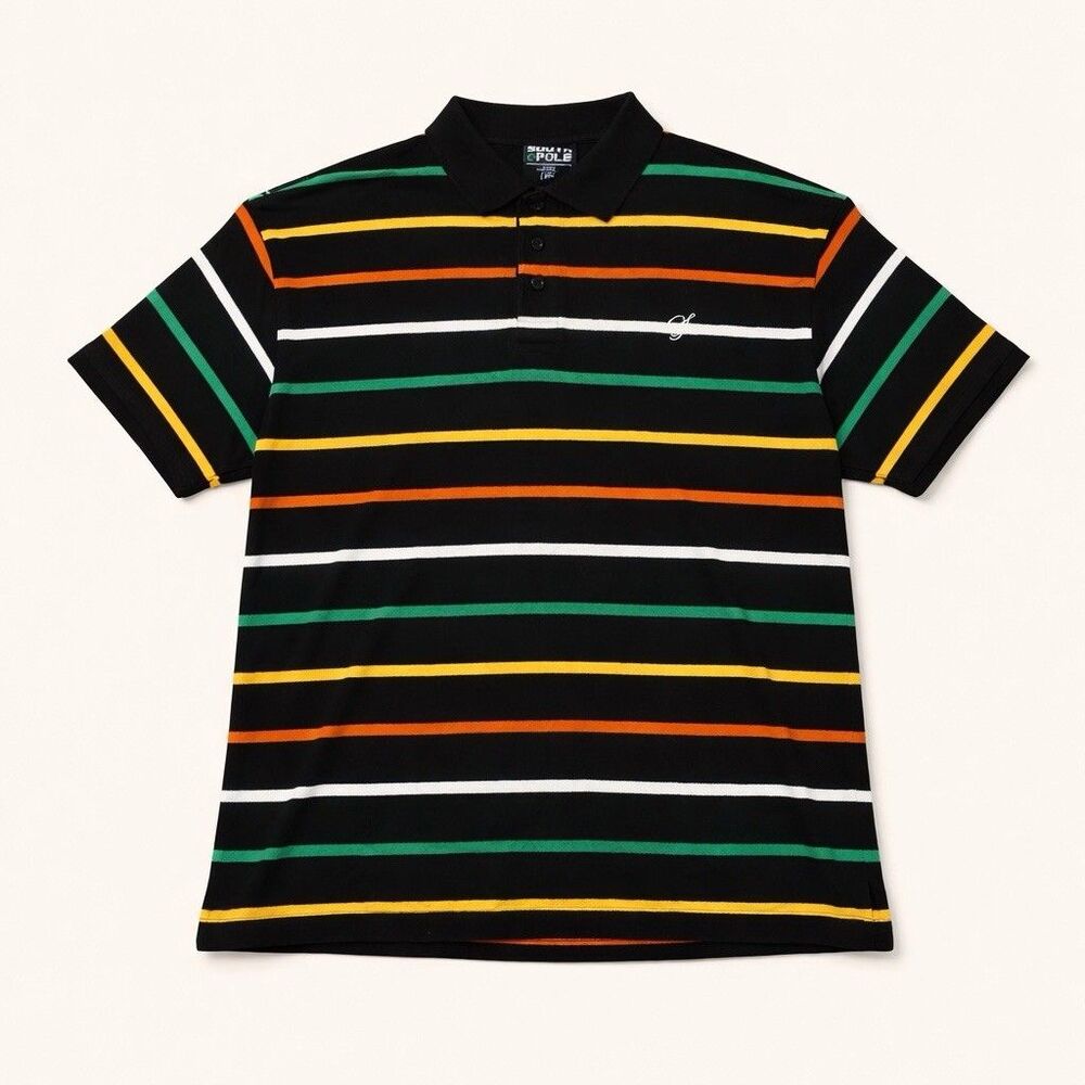 Southpole Polo Shirt Mens M Sriped Baggy Streetwear Hiphop Black S/S Y2K VTG